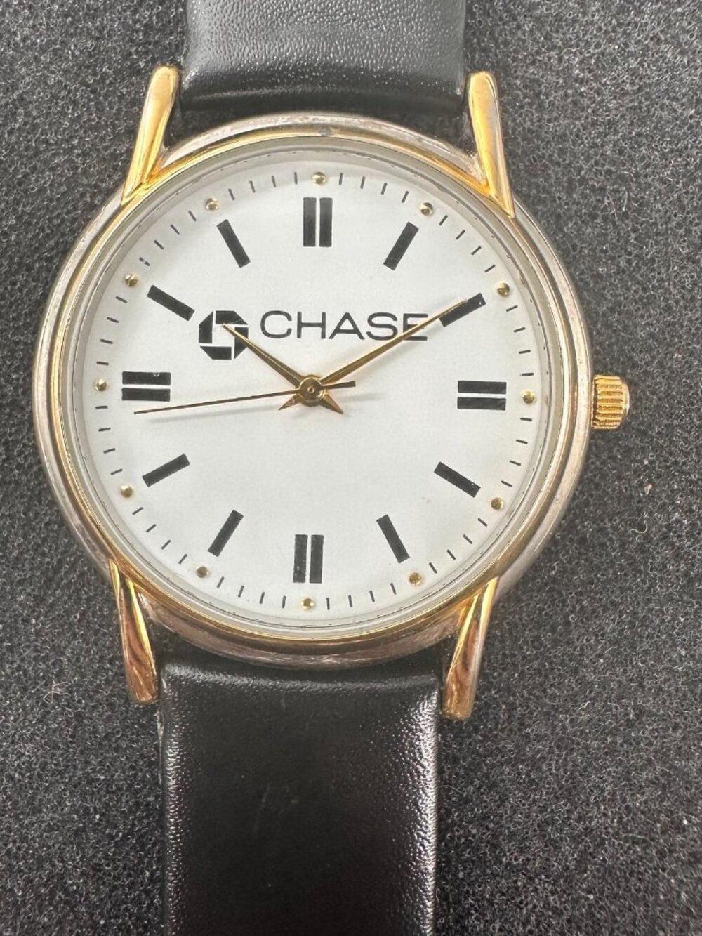 Chase Watch Men Silver Gold Two Tone Black Band New Battery 9 Inch